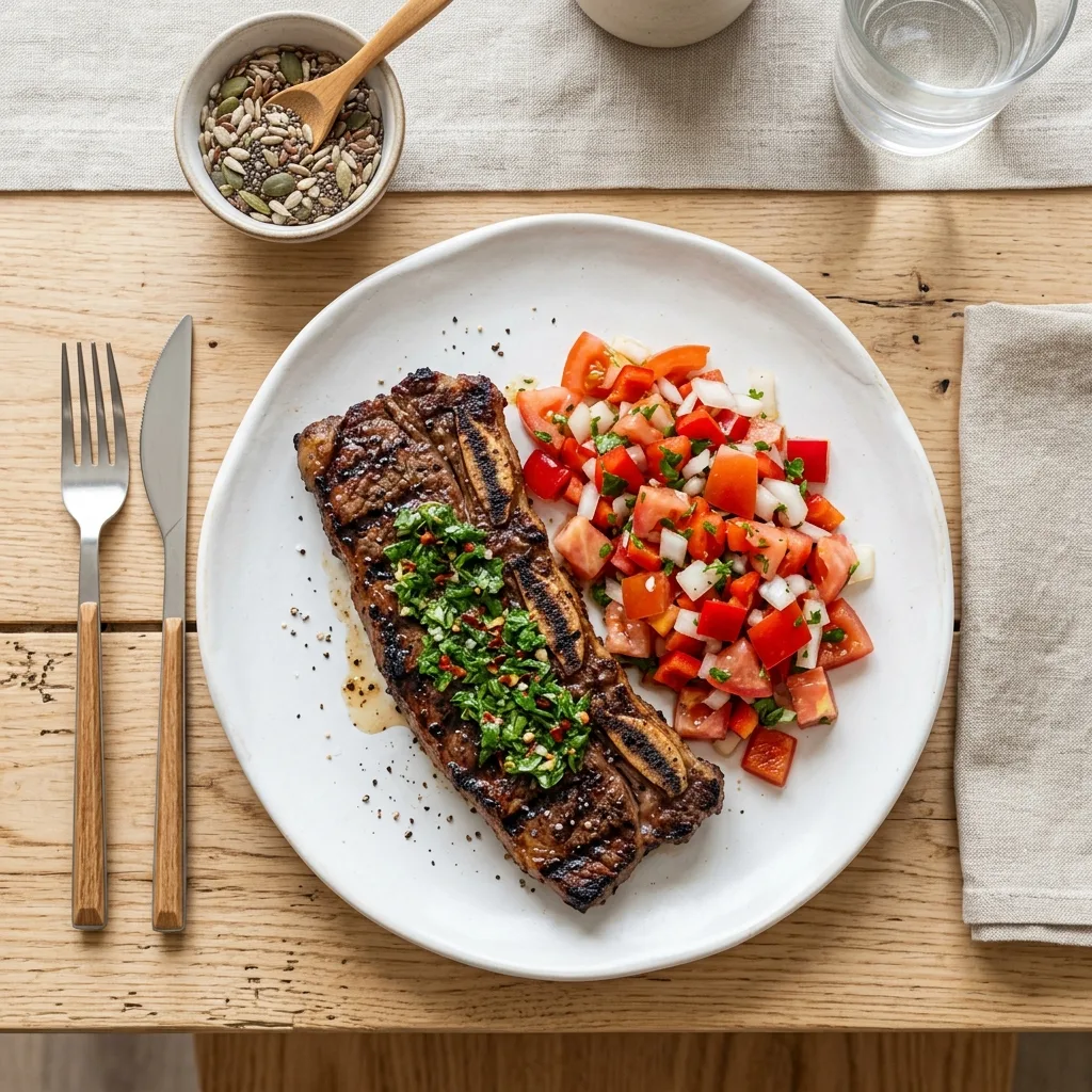 Asado de tira a la parrilla con ensalada criolla